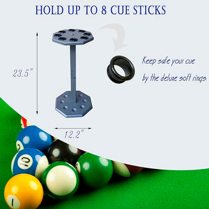 Freestanding Billiard Cue Rack, Pool Table Accessories Hold 8 Cues, Pool Cue Stick Holder, Wooden Floor Stand Pool Cue Holder for Billiard Game Room (Gray) - color: Gray