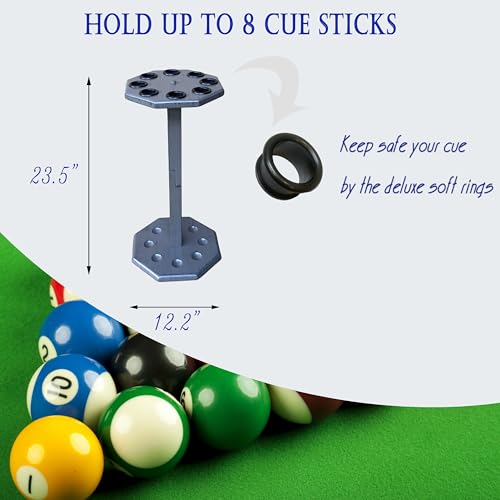 Freestanding Billiard Cue Rack, Pool Table Accessories Hold 8 Cues, Pool Cue Stick Holder, Wooden Floor Stand Pool Cue Holder for Billiard Game Room (Gray) - color: Gray