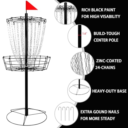Disc Golf Basket - Portable Disc Golf Target with Heavy Duty 24-Chains Come with 6pcs Disc Golf Discs and Carry Bag, Ground Stake -Suitable for Players of All Levels - Multi Color Available - style: Basic-Black- 6 Pcs