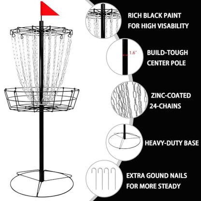 Disc Golf Basket - Portable Disc Golf Target with Heavy Duty 24-Chains Come with 6pcs Disc Golf Discs and Carry Bag, Ground Stake -Suitable for Players of All Levels - Multi Color Available - style: Basic-Black - 3 PCS