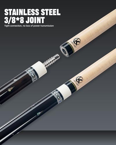 KONLLEN KL-KB Low Deflection Maple Billiards Cue Pool Cue Stick Real Wood Abalone Shell Inlay Wrapless 12.5mm Tip - color: KL-KB-Black