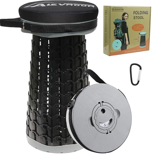 ALEVMOOM XXL 18.1" Telescoping Stool with Thick Cushion, Portable Telescoping More Sturdy Capacity 800Ib,Collapsible Retractable Adjustable Folding Stool for Garden Hiking Fishing BBQ - color: Grey