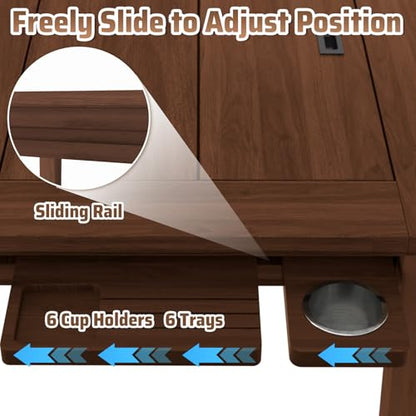 Haddockway Board Game Table with Adjustable Led Lights, 53.7in x 30.7in Play Area Removable Table Top Dining/Gaming Table with Charge Station, Play Mat, 6 Cup Holders & Trays (Black Walnut) - color: Blackwalnut With Led Light