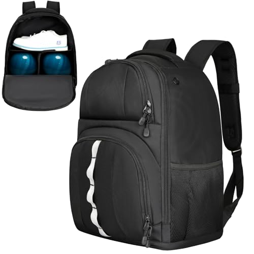 Goloni 2 Ball Bowling Backpack,Bowling Ball Bag with Shoe Compartment & Portective Foam Padded, Fits Shoes Up to US Size 16 - color: Black