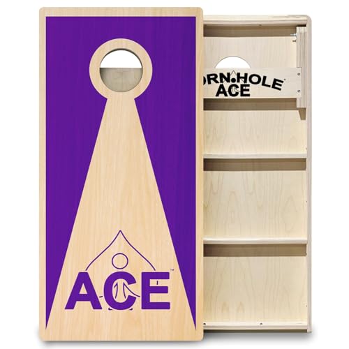 CornholeAce ACE PRO Inverse Triangle Professional Cornhole Boards - No Bounce! Triple Wide Legs, 3/4" Baltic Birch Plywood, Handles, Regulation Size (4x2ft), Tournament Style, Made in USA - color: Purple