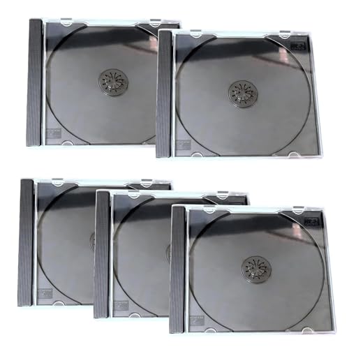 5 PCS Car Standard Single Clear CD Jewel Cases, Rigid Plastic DVD Storage Case with Assembled Tray, Thickened Anti-scratch Protective Discs Holder, for Car & Home (Black)