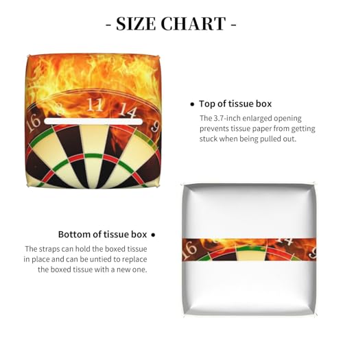 Darts Board in Fire Isolated On Black Background Square Leather Tissue Box Cover - Premium Decorative Organizer with Non-Slip Base for Bathroom Vanity, Nightstand & Countertop