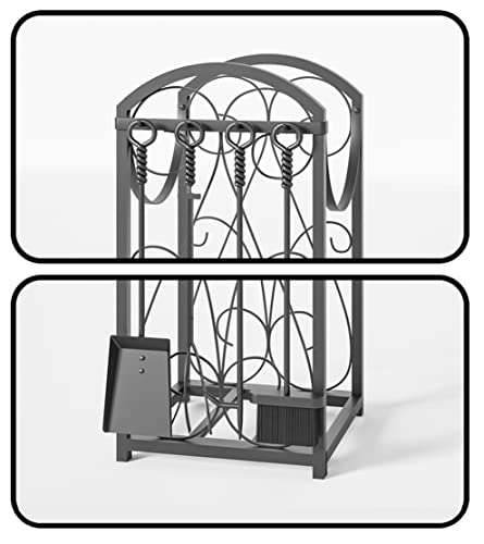 Kingson Firewood Rack Indoor Wood Holders Fireplace Tool Rack Outdoor Log Holder Rack Lumber Storage Stacking Fireplace Tools Set Wood Stove Accessories Black