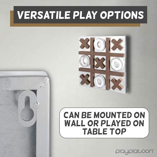 Play Platoon Magnetic Tic Tac Toe Game - Large Metal and Wooden Wall Mounted Board Games - 13.5 Inch Table Top or Wall Mounted Farmhouse Rustic for Game Room - Barnwood - color: Barnwood & Rustic White