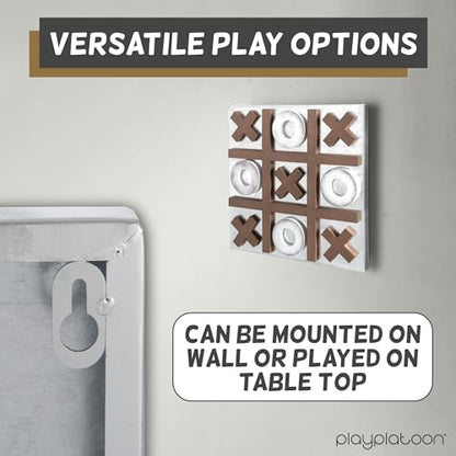 Play Platoon Magnetic Tic Tac Toe Game - Large Metal and Wooden Wall Mounted Board Games - 13.5 Inch Table Top or Wall Mounted Farmhouse Rustic for Game Room - Barnwood - color: Barnwood & Rustic White