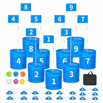 Blue Chipping Mat for Short Game, 30x30x150cm Portable Target with Carry Bag, Fun Games for Indoor and Outdoor Use, 9-Bucket Set - style: 9-bucket set