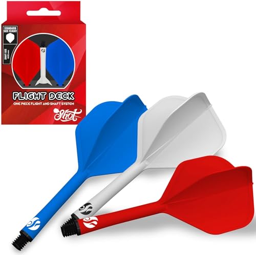Shot! Darts Flight Deck One Piece Dart Flight and Shaft System, Reduced Deflections, Standard Shaped Flight (350 Micron) Available in Set of 3 - color: Red Blue White, size: Inbetween