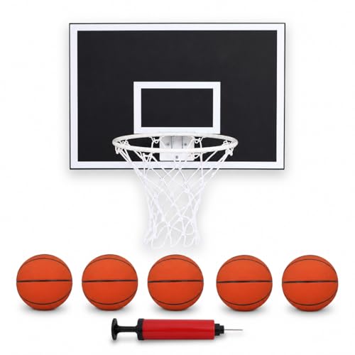 CALIKIWIPROS Mini Basketball Hoop Set Pro League Decorative Solid Wood Wall Mount, Includes 9’ Hoop & 5 mini Basketballs, Classic Look with Colors Matching Some pro Teams. - style: Pro Jr Black white