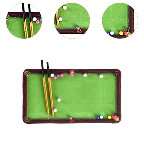 1/64 Scale Miniature Pool Table Set, Resin Billiards Model with Balls and Cue Sticks for Dollhouse and Diorama Scenes