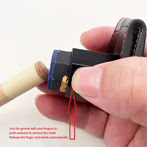 Fockety Leather Engraved Chalk Holder with Octagon Chalk Holder, Magnetic Vegetable Tanned Leather Pool Cue Snooker Cue Chalk Holder Billiard Chalk Holder Billiard Accessories