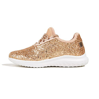 K KIP WOK Girls Glitter Sneakers Sparkle Slip On Walking Shoes for Kids/Children Breathable Running Sneakers - color: Rose Gold2, size: 1 Little Kid