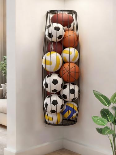 Garage Ball Storage Rack - Wall Mounted Ball Holder with Elastic Cords, Large Capacity Sports Organizer for Basketball, Soccer, Football, Volleyball, Black - color: Black