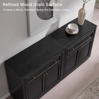 ACCOHOHO Modern Farmhouse Buffet Cabinet, 31.5" Sideboard Credenza, Modular Storage Cabinet with Framed Panel Fronts, Adjustable Shelves & Dual Base Design, Charcoal Black - color: Charcoal Black, size: 1 Piece