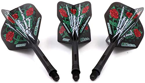 CUESOUL Jazz - Soft Tip Darts Set 19 Grams with 6pcs AK5 Plastic Integrated Flights & 36pcs Plastic Tips for Electronic Dart Board - color: Black Rose + White Skull