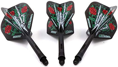 CUESOUL Jazz - Soft Tip Darts Set 19 Grams with 6pcs AK5 Plastic Integrated Flights & 36pcs Plastic Tips for Electronic Dart Board - color: Black Rose + White Skull