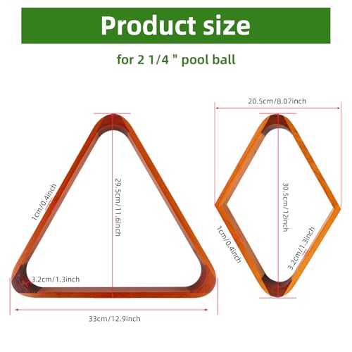 HMQQ Solid Wood Billiard 8-Ball Triangle / 9-Ball Diamond Pool Ball Racks for 2-1/4" Pool Balls, Pool Table Accessories (Yellow)