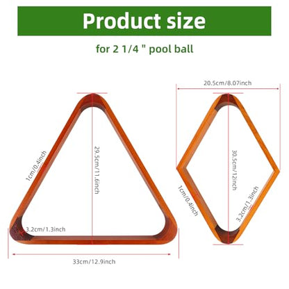 HMQQ Solid Wood Billiard 8-Ball Triangle / 9-Ball Diamond Pool Ball Racks for 2-1/4" Pool Balls, Pool Table Accessories (Yellow)