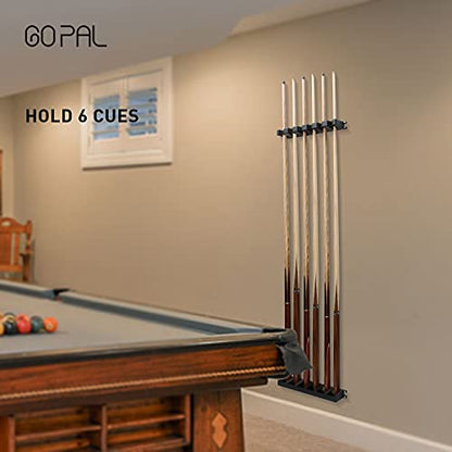 Go Pal CR1 Black Pool Cue Holder, Wall Mount Pool Stick Rack for 6 Cues Stick Storage, Pool Cue Set Rack, Pool Table Rods Organizer