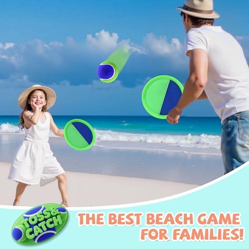 Toss and Catch Ball Set Beach Toys for Kids Outdoor Toys and Yard Games for Boys and Girls Improves Focus Great for Exercise Fun Easter Christmas Birthday Gift Idea (Green)