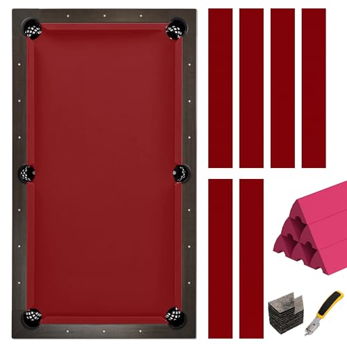 Pool Table Felt and Bumper Kit Felt for Billiard Cloth with Pool Table Bumpers and Cushions Facing, 6 Pcs Cloth Strips and Staple Remover - color: Red, size: 8.5FT Over Size + 48'' Bumpers
