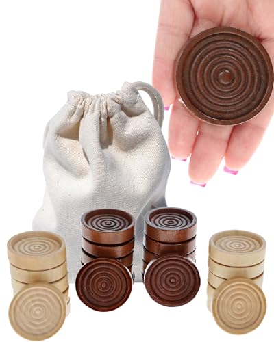 WE Games Wooden Checkers Pieces Only (2 inch), Checker Board Game & Backgammon Pieces, 24 Brown and Natural Stained Stackable Ridges with a Drawstring Storage Bag, Replacement Game Piece - size: 2 inch diameter