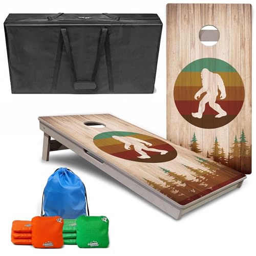 Cornhole Solutions PRO Tournament Cornhole Bundle – Regulation 4 ft x 2 ft Professional Set – ¾″ Baltic Birch Plywood – Folding Legs – UV Printed & Clear Coated - color: Bigfoot Circle