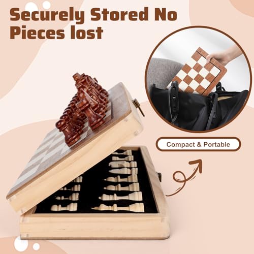 Wooden Chess Set,11.5 inch Magnetic Chess Board Folding Design with Storage Travel Chess Game for Kids, Adults and Family Game Night