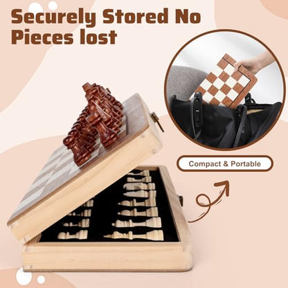 Wooden Chess Set,11.5 inch Magnetic Chess Board Folding Design with Storage Travel Chess Game for Kids, Adults and Family Game Night
