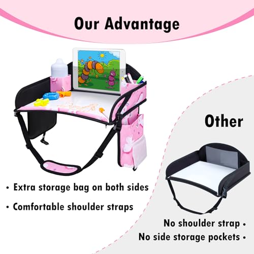 3PCS Kids Travel Tray for Airplane - Toddler Car Seat Table Tray, Road Trip Essentials for Boys & Girls, Carseat Lap Desk for Kids Road Trip Activities (Pink/Green-/Purple) - color: Pink/Green-/Purple--3PCS