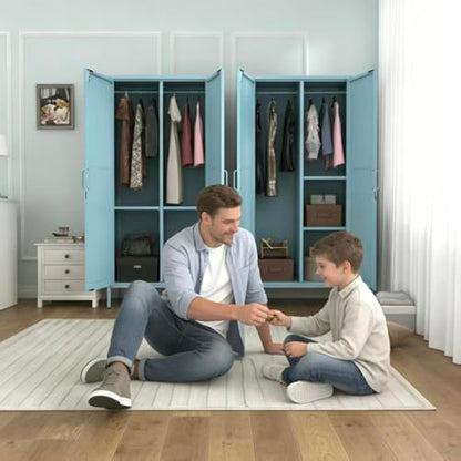 Lockable Metal Wardrobe Closet with Hanging Rod and 3 Adjustable Shelves,67" Metal Storage Cabinet with 2 Doors,Steel Armoire Wardrobe Closet for Bedroom Living Room Cloak Room (Blue) - color: Blue, style: 67"H-Wardrobe-DY