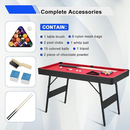 Folding Pool Table, Portable Billiard Game Table for Kids and Adults, Mini Pool Table with Locking Legs and Adjustable Feet, Complete Set with Balls Cues Triangle Chalk Brush - color: B