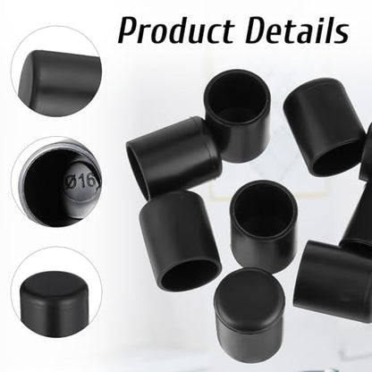 SynHHergyx 16 Pcs Foosball End Caps, 15.8mm Black Foosball Table Cover Parts Rod End Cap Universal Safety Rubber Flexible Ends Caps for Standard Tables Accessories Tip Protectors
