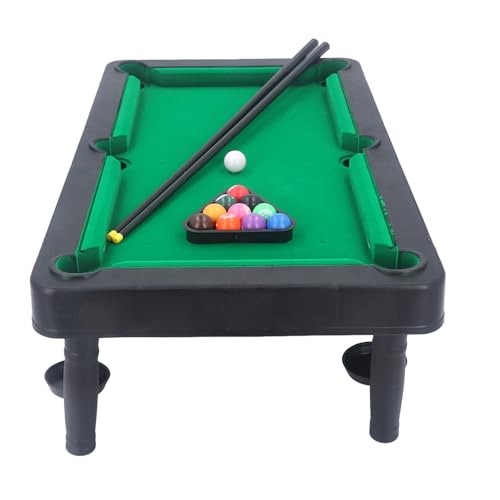 Mini Pool Table, Compact 19x11 Inch Miniature Pool Table Set Sturdy Plastic Construction with 2 Cue Sticks 11 Balls Rack for Family Kids Adults Indoor Games