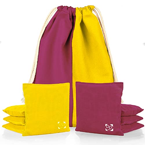 Professional Cornhole Bags - Set of 8 Regulation All Weather Double Sided - Sticky Side/Slick Side Bean Bags for Pro Corn Hole Game - color: Burgundy & Yellow