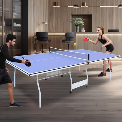 Professional Table Tennis Table Indoor Foldable Table Tennis Game Set, 9-Feet Single Play Mode Table with Net Post Set, 2 Pars and 3 Balls