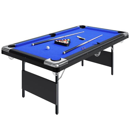 6ft Pool Table, 7 ft Pool Table, Portable Billiard Table Set with Steel Frame for Adults - Includes Balls, 2 Cues, Chalks, Brush, Folding Pooltable for Home Game Room, Basement, Office - size: 6FT