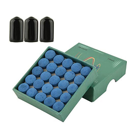 CM Pack of 50 Billiard Cue Tips Glue-on Pool Tips Replacement Kit 10mm Pool Stick Tips with Cue Tip Rubber Protector Cover for Pool Cues and Snooker-Blue