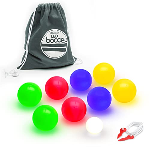 GoSports LED Bocce Ball Game Set - Includes 8 Light Up Bocce Balls, Pallino, Case and Measuring Rope - Choose 85 mm or 100 mm - size: 85 mm Backyard Size