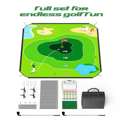 72" x 72" Battle Golf Chipping Game - 2-in-1 Sticky Golf Game Set, Large Chipping Mat with Golf Clubs, 20 Sticky Balls for Chipping Practice - Fun Family Party Game for Indoor and Outdoor Use - size: 72" x 72" Complete Set