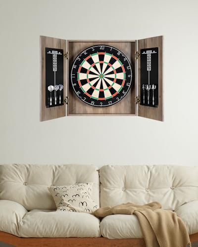 Sisal Dart Board Cabinet Sets, Decorative Dart Boards for Adults [6*Steel Darts] - Wooden Dartboard Cabinet with Integrated Scoreboard for Family Game Rooms - Retro Case