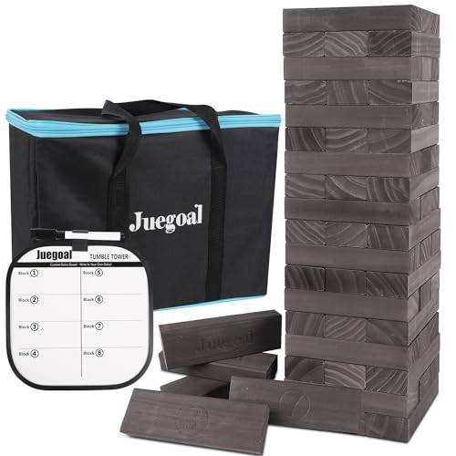 Juegoal 54 Piece Giant Tumble Tower Grey for Adult Kids Family, Wooden Block Stacking Game with Gameboard & Canvas Bag, Outdoor Games for Backyard Lawn Party Playing, 6.9 x 6.9 x 24 Inches,X-Large - color: Grey, size: X-Large