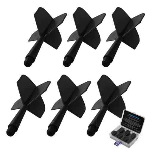 Integrated Dart Flights and Shafts, 6Pcs Professional Dart Replacement Flights Accessories，for Steel/Soft Tip Darts, Universal 2BA Fit for Instant Setup，Ideal for Pub/Home Dart Boards - color: Black