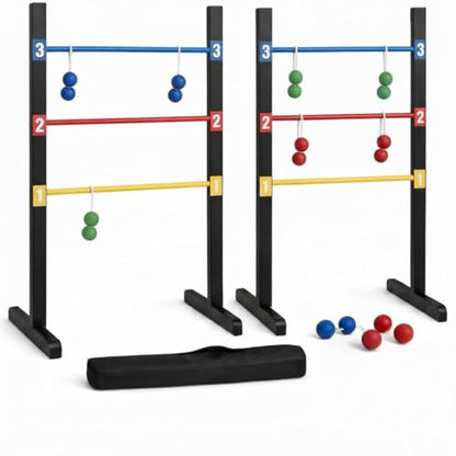 Pro Ladder Toss Indoor Outdoor Game Set for Yard & Lawn Games with 6 Soft Rubber Bolo Balls Heavy Duty Bars Stands & Travel Carrying Case | Game for Family Kids Beach Party Picnic & Adults - style: Ladder Toss Game
