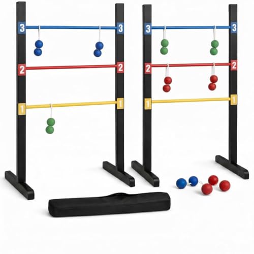 Pro Ladder Toss Indoor Outdoor Game Set for Yard & Lawn Games with 6 Soft Rubber Bolo Balls Heavy Duty Bars Stands & Travel Carrying Case | Game for Family Kids Beach Party Picnic & Adults - style: Ladder Toss Game