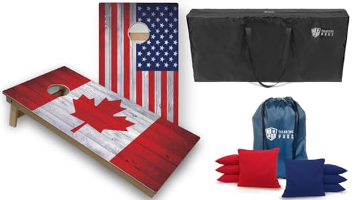 Tournament Grade Tailgating Pros Regulation Cornhole Boards Flag Set - Includes 8 Bean Bags, Carrying Cases, and 4'x2' Corn Hole Toss Game - color: Canada/US Flag